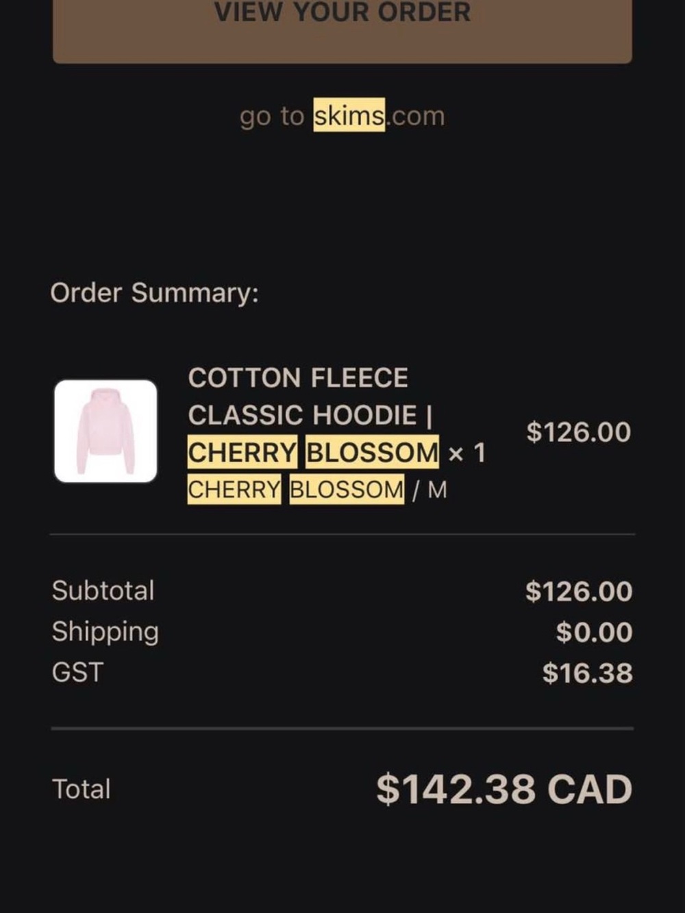 SKIMS Cotton Fleece Classic Hoodie (Cherry Blossom) - Picture 6 of 6
